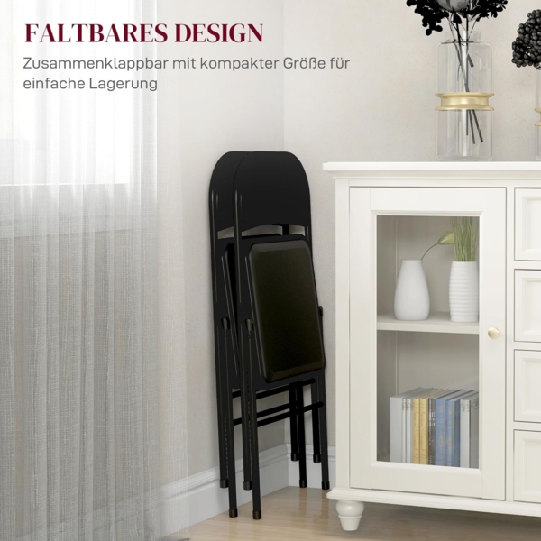 HOMCOM Klappstuhl gepolsterte klappbare Stühle, Indoor, mit Kissen (Gepolsterte klappbare Stühl, 1 St), für Büro, Rezeption, Wartezimmer, Party, Schwarz Bild 6