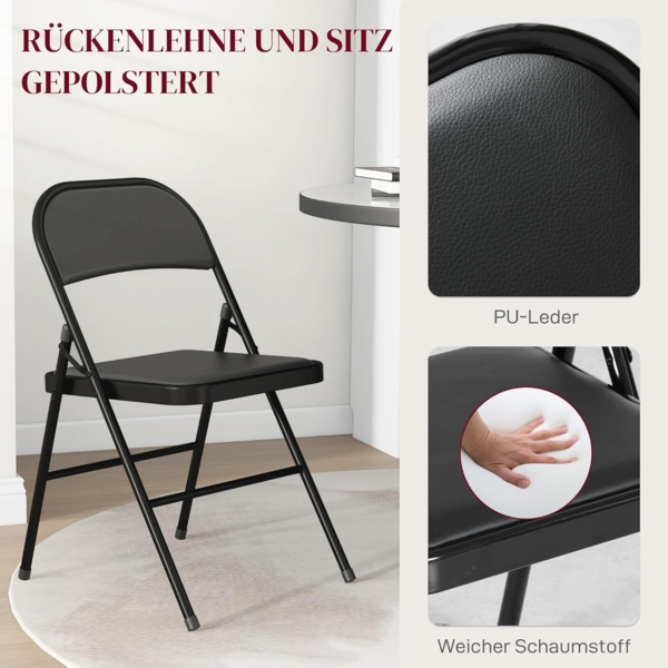 HOMCOM Klappstuhl gepolsterte klappbare Stühle, Indoor, mit Kissen (Gepolsterte klappbare Stühl, 1 St), für Büro, Rezeption, Wartezimmer, Party, Schwarz Bild 4