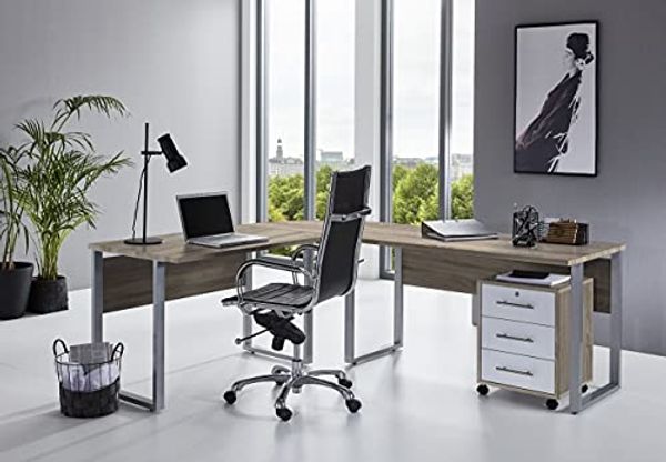 BMG Möbel Eckschreibtisch Office Edition Set 0 (Schreibtisch Set, Winkelschreibtisch), inkl. Rollcontainer, abschließbar auf Rollen