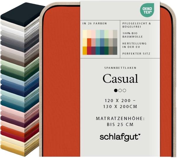 Schlafgut Spannbettlaken CASUAL u.a. in Gr. 90x200, 140x200 oder 180x200 cm, 100% Bio-Baumwolle, Jersey, Gummizug: rundum, (1 Stück), Bettlaken für Matratzen bis 25 cm Höhe, zuverlässig, langlebig, weich