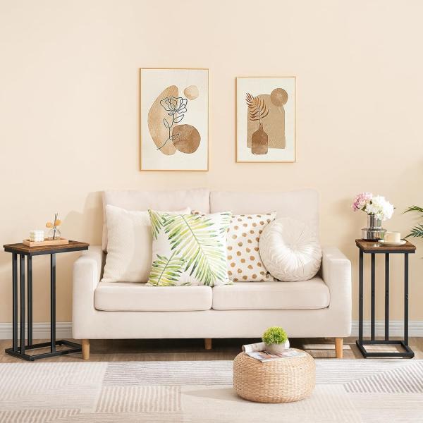 HOOBRO Beistelltisch, Sofatisch, C-Form, kleine Kaffeetisch, 46 x 25 x 63,5 cm, Wohnzimmertisch mit verstellbare Füße, Metallgestell, Industrie-Design, Dunkelbraun EBF02SF01 Bild 2