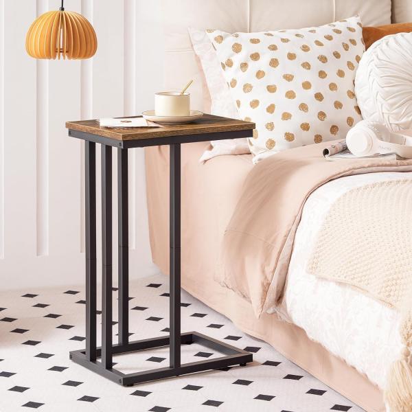 HOOBRO Beistelltisch, Sofatisch, C-Form, kleine Kaffeetisch, 46 x 25 x 63,5 cm, Wohnzimmertisch mit verstellbare Füße, Metallgestell, Industrie-Design, Dunkelbraun EBF02SF01 Bild 5