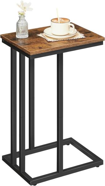 HOOBRO Beistelltisch, Sofatisch, C-Form, kleine Kaffeetisch, 46 x 25 x 63,5 cm, Wohnzimmertisch mit verstellbare Füße, Metallgestell, Industrie-Design, Dunkelbraun EBF02SF01 Bild 10