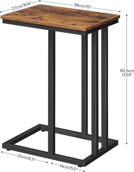 HOOBRO Beistelltisch, Sofatisch, C-Form, kleine Kaffeetisch, 46 x 25 x 63,5 cm, Wohnzimmertisch mit verstellbare Füße, Metallgestell, Industrie-Design, Dunkelbraun EBF02SF01 Bild 3
