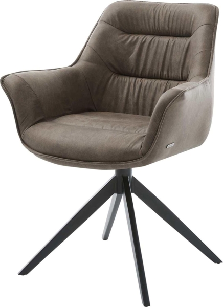 Drehstuhl Kaira-Flex Mikrofaser Taupe Vintage Kreuzgestell breit Schwarz 360° drehbar Wippfunktion