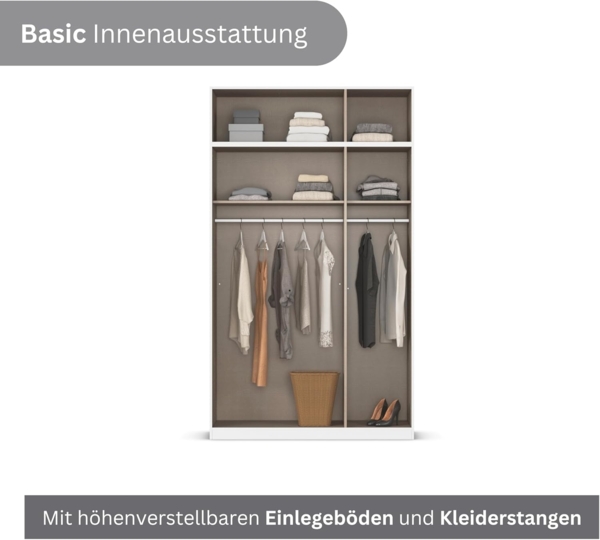 Rauch Möbel Lagoa, Kleiderschrank, Garderobe für Schlafzimmer, Kinderzimmer, Jugendzimmer 6-türig, mit Zubehör Classic, Farbe Weiß/Grau metallic, Schwarz, Breite 136 Bild 6