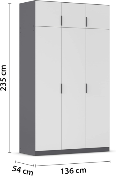 Rauch Möbel Lagoa, Kleiderschrank, Garderobe für Schlafzimmer, Kinderzimmer, Jugendzimmer 6-türig, mit Zubehör Classic, Farbe Weiß/Grau metallic, Schwarz, Breite 136 Bild 3