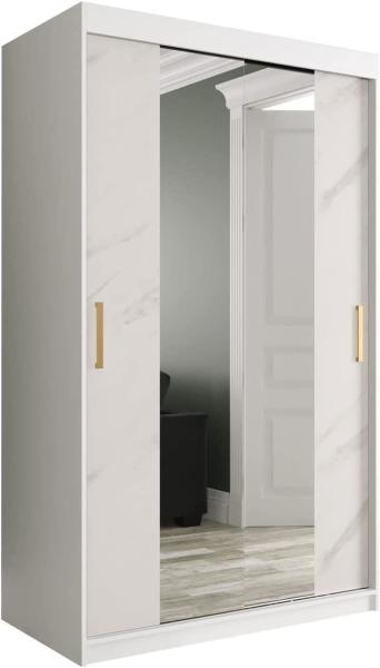 Kleiderschrank Kamoga T1 120 (Weiß / Marmor Weiß + Gold, mit Schubladen)