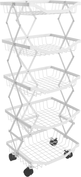 Regal HWC-N53, Küchenregal Rollregal Küchenwagen Standregal, Korb faltbar rollbar Eisen 95x39x28cm ~ weiß