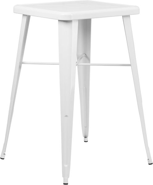 Flash Furniture Aaron Bar-Höhentisch aus Metall, für drinnen und draußen, 60,3 cm, quadratisch, Weiß