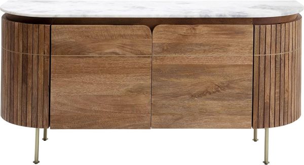 Kare Design Sideboard Grace, Braun, Schrank, Mangoholz, Marmor Deckplatte, Wohnzimmer, Schlafzimmer, 79 x 162 x 46 cm