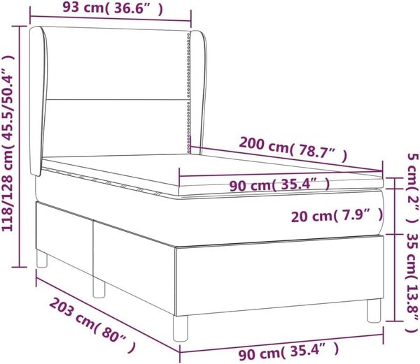 vidaXL Boxspringbett mit Matratze Dunkelbraun 90x200 cm Stoff, Härtegrad: H2 [3128416] Bild 2