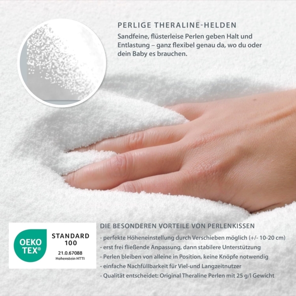 Theraline Stillkissen 190cm inkl. Bezug Creme, Feinstrick Mikroperlenfüllung Bild 7