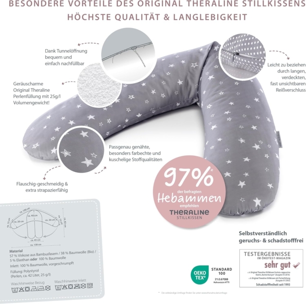 Theraline Stillkissen 190cm inkl. Bezug Creme, Feinstrick Mikroperlenfüllung Bild 6