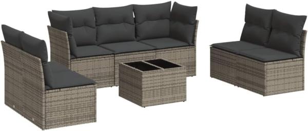 vidaXL 8-tlg. Garten-Sofagarnitur mit Kissen Grau Poly Rattan 3217420