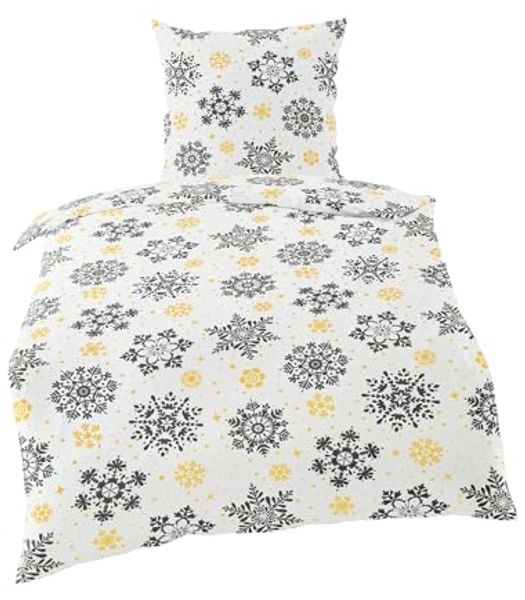 BIERBAUM Bettwäsche Bierbaum Biber Kuschel Bettwäsche 2 tlg. 135x200cm Schneeflocken Creme, Biber, 2 teilig, moderne Schneeflocken - Bettwäsche aus reiner Baumwolle