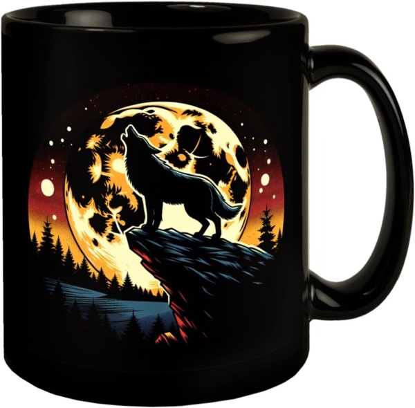 speecheese Tasse Heulender Wolf in der Nacht Tasse schwarz in Schwarz