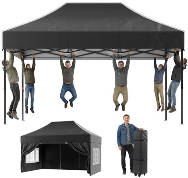 JUMMICO Schwerlast-Faltpavillon für extremes Wetter, Spitzdach, 110g silberbeschichtetes Oxford & verstärkte Klettfixierung, 3x4,5 m