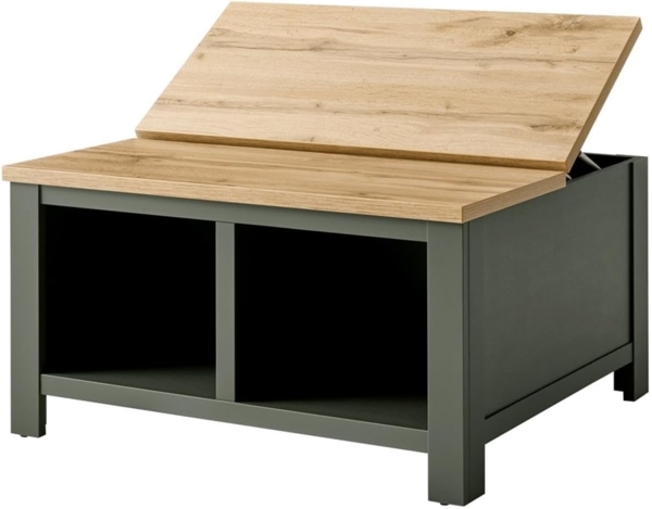 Lomadox Couchtisch CINCINNATI-61, Landhaus mit Klappe in grün mit Wotan Eiche, B/H/T: 93/50/93cm