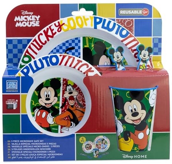 Disney Mickey Mouse Teller-Set Mikrowellengeeignet 5-teiliges Kindergeschirr mit rutschfestem Boden