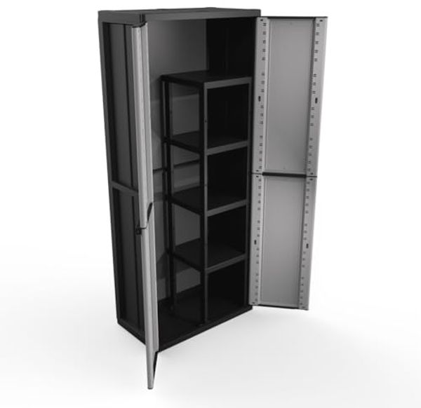 Kreher Mehrzweckschrank Kunststoffschrank 'J-Line' mit Spindfach (Schwarz/Grau)