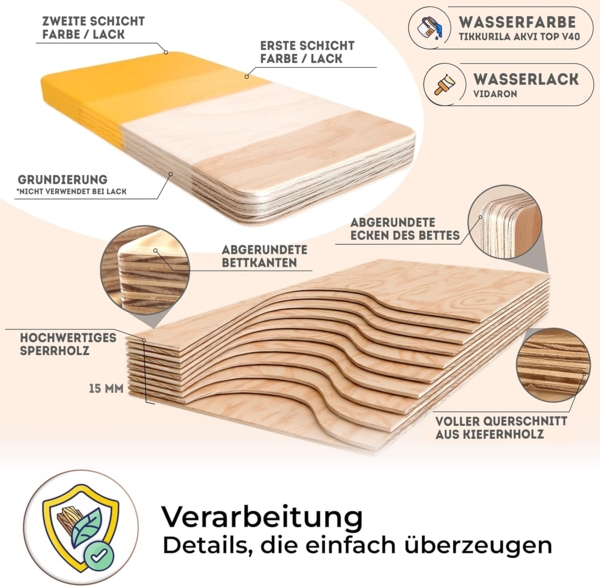 smartwood Kinderbett 120x200 cm in Braun - Montessori Bodenbett mit Rausfallschutz & Lattenrost - Aus handbemaltem Sperrholz - Sicher für Jungen und Mädchen - Einfache Montage - TILA 6 Bild 7