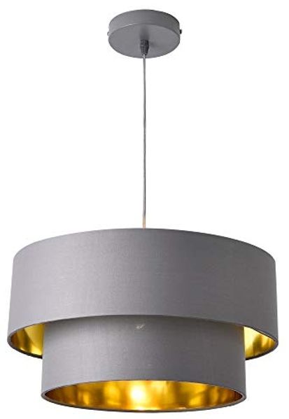 lux. pro 'Lopar' Hängeleuchte, E27, Metall / Stoff, Grau, Ø 40 cm