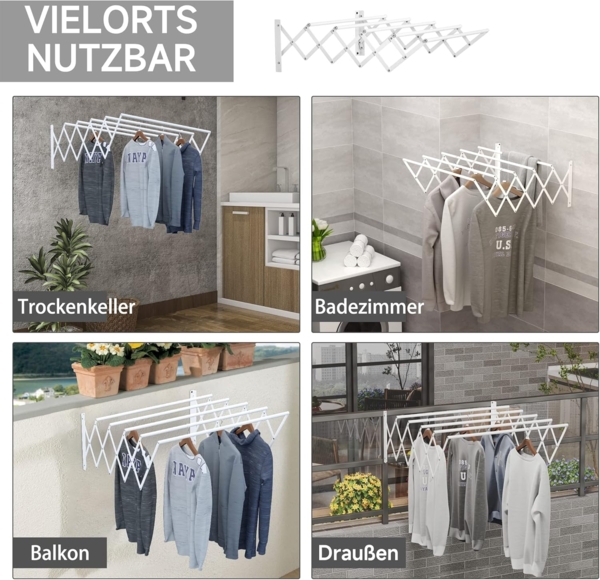 HOMCOM Wäscheständer klappbar platzsparender Wäschereck für kleine Haushalte, Metall Weiß 63,5 x 60 x 20 cm Bild 6