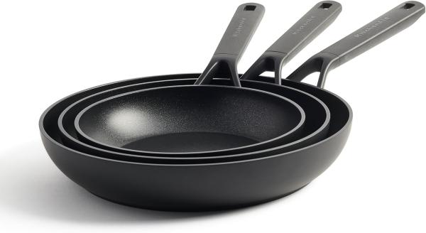 KitchenAid Classic Bratpfannen-Set 20cm, 24cm und 28cm, Hart Anodisiert, PFAS-freie Gesunde Keramische Antihaftbeschichtung, Induktion, Ofen- und Spülmaschinenfest, Schwarz