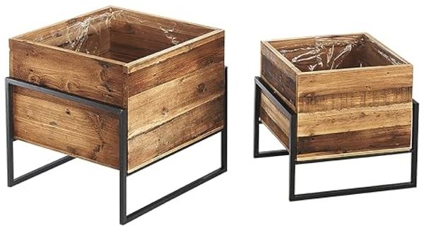 Kobolo Blumentopf Übertopf Set zwei Größen - Holz Metall - mit Folie