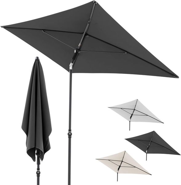 Doppler Sonnenschirm Rethink 180x120 cm in Dunkelgrau - Rechteckiger für Balkon & Terrasse - Nachhaltiger Schirm - Balkonsonnenschirm mit Handöffner - Mit Hülle - Kippbarer Gartenschirm