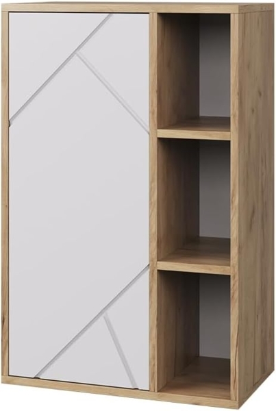 Hängeschrank Berno Goldkraft Eiche/Weiß 50.1 x 78.4 cm mit 3 offenen Fächern Vicco