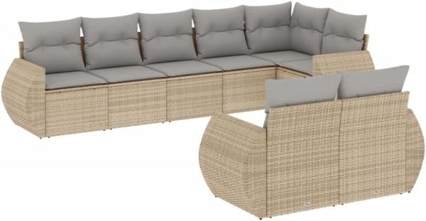 vidaXL 8-tlg. Garten-Sofagarnitur mit Kissen Beige Poly Rattan 3253956