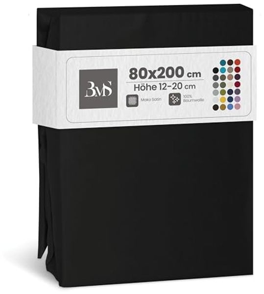 Bettwaesche-mit-Stil Mako-Satin Spannbettlaken schwarz 80x200cm