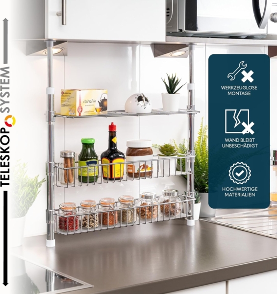 bremermann Küchenregal Teleskop-Küchenregal, mit Ablage, Körben, Einlegeböden, Gewürzregal Bild 4