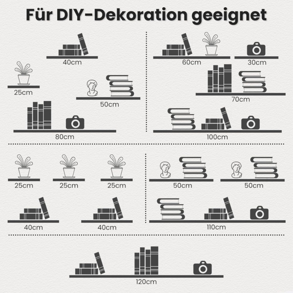 eSituro Wandregal 3er Set, Regal Wand weiß Hochglanz, Hängeregal, Schweberegal, Regalbrett Bücherregal zum Aufhängen, Wandboard für Wohnzimmer Küche Arbeitszimmer Badezimmer, 50 x 22.9 x 3.8 cm Bild 5
