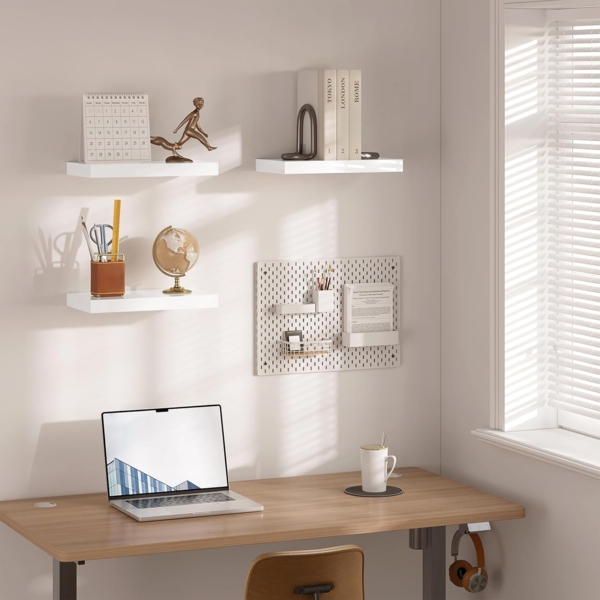 eSituro Wandregal 3er Set, Regal Wand weiß Hochglanz, Hängeregal, Schweberegal, Regalbrett Bücherregal zum Aufhängen, Wandboard für Wohnzimmer Küche Arbeitszimmer Badezimmer, 50 x 22.9 x 3.8 cm Bild 7