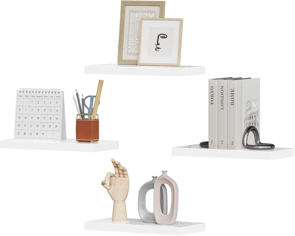 eSituro Wandregal 3er Set, Regal Wand weiß Hochglanz, Hängeregal, Schweberegal, Regalbrett Bücherregal zum Aufhängen, Wandboard für Wohnzimmer Küche Arbeitszimmer Badezimmer, 50 x 22.9 x 3.8 cm Bild 9