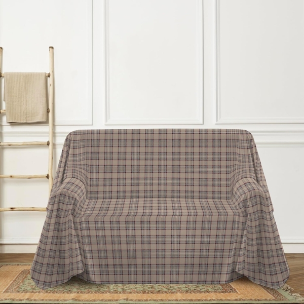 PENSIERI DELICATI Sofaüberwurf 180x290 cm, hergestellt in Italien, Überwurf aus 100% Reiner Baumwolle, Muster Tartan, beige, ideal als Überwurf für Sofa oder Sommerdecke (Einzelbett) Bild 2