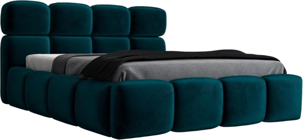 Polsterbett MAROKO 180x200 mit Matratze, Bettkasten und Lattenrost. Farbe: Pfau 36