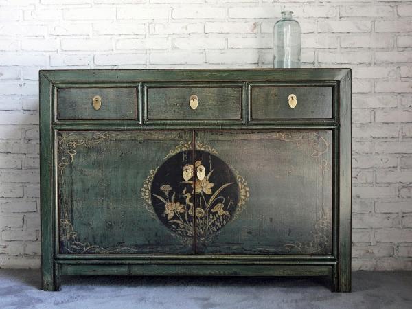 OPIUM OUTLET Kommode Sideboard Schrank China Asia orientalisch chinesisch Anrichte Shabby Chic Vintage grün