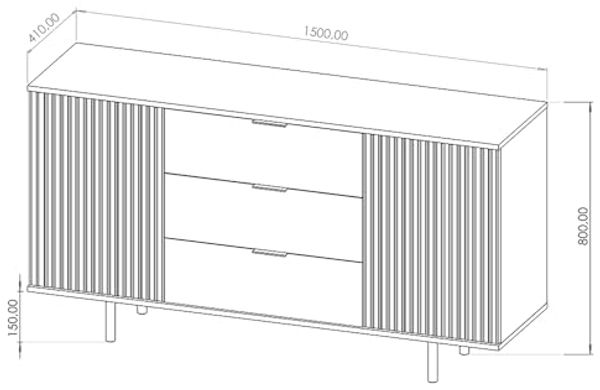 Lomadox Sideboard NADOR-132, 150cm breit, matt schwarz, goldfarbene Metallgriffe und -füße Bild 3