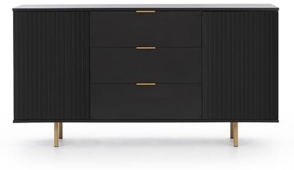 Lomadox Sideboard NADOR-132, 150cm breit, matt schwarz, goldfarbene Metallgriffe und -füße Bild 4