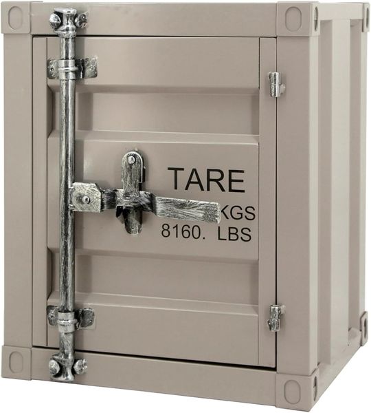 riess-ambiente Beistelltisch GLOBETROTTER 50cm greige – Metall, Container-Look, montiert (Einzelartikel, 1-St), Nachtschrank mit Stauraum & Tür – ideal für Schlaf- oder Wohnzimmer