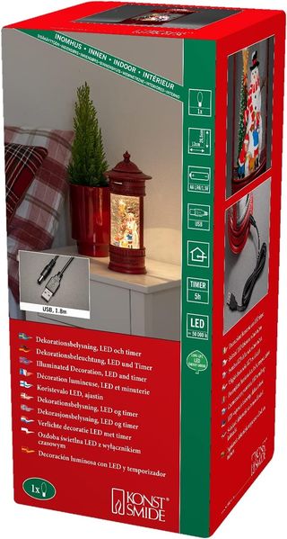 Konstsmide LED Wasserlaterne Briefkasten, Schneemann mit Kindern, mit an/aus Schalter, 5h Timer, 1 warm weiße Diode, batteriebetrieben/USB, Innen, 0,1W, Batterie: 3 x AA 1, 5V (exkl.) - 4268-550, Rot