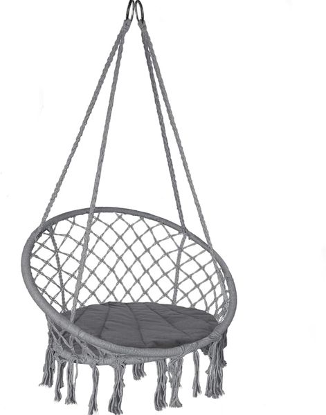 VOUNOT Hängesessel mit Fransen und bequemen Sitzkissen, Durchmesser 80 cm, Schaukelstuhl für Innen- und Außenbereich, Hängesitz, Dunkelgrau