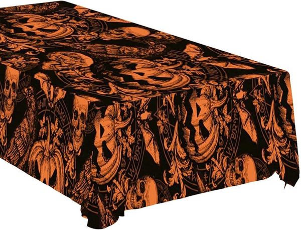 FIESTAS GUIRCA | Gotische Kürbis Tischdecke Schwarz und Orange (137x274 cm) - Tischdekoration für gruselige Halloween-Partys - Ideal für schaurige Feiern - Schwarz, Orange