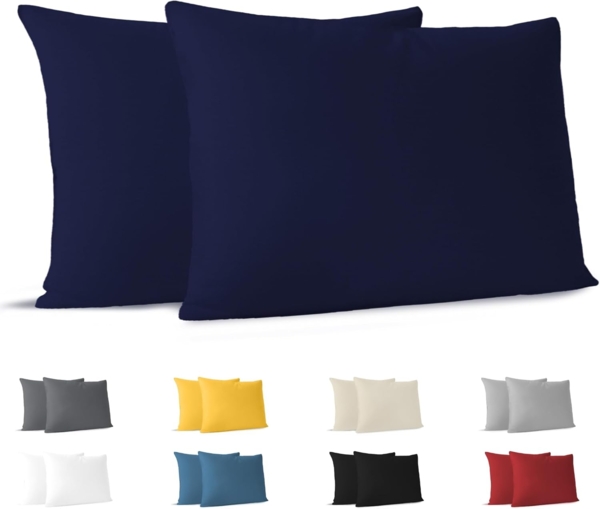Kissenbezug 40x60 (Set mit 2) - 100% Jersey Baumwolle 150 g/qm Kissenbezüge -Dunkelblau - Für Kissen 40x60 cm - Kissenhülle - Kissenbezug - Resistent und Hypoallergen - Dreamzie