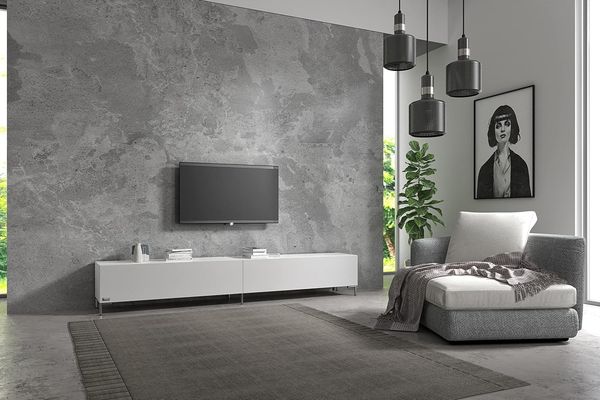 Wuun® TV-Board Lowboard Wohnwand TV-Bank Somero / 200cm (2x100 cm) / Weiß-Matt/Vita Chrom