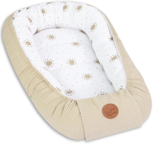 Babynest Neugeborene Nestchen Baby 90x50 cm - Kokon Handmade zweiseitig aus Baumwolle Waffel mit Babynestchen Sonne